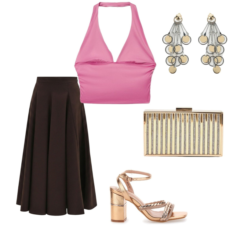 Outfit donna - Cena vista mare. per Mare. Abbinamento con top, orecchini, clutch, gonne longuette, sandali col tacco.