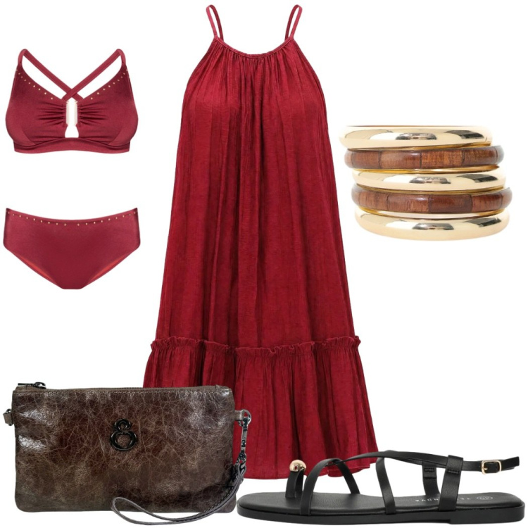 Outfit donna - Il maxi-dress per agosto: etnico. Stile Etnico per Mare. Abbinamento con sandali, vestiti corti, braccialetti, bikini, pochette.