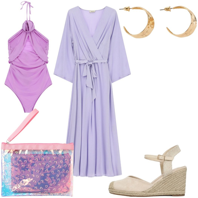 Outfit donna - Il maxi-dress per agosto glamour. Stile Glamour per Mare. Abbinamento con orecchini, pochette, zeppe, vestiti midi/longuette, costumi interi.
