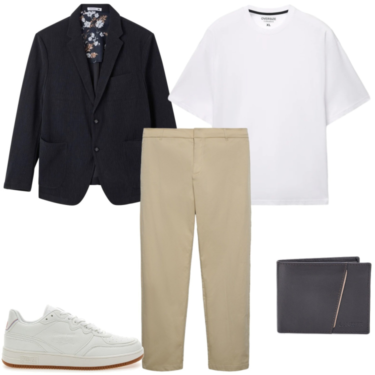 Outfit uomo - Total look #2450102. Stile Casual per Ufficio. Abbinamento con pantaloni chino, t-shirt, giacche, sneakers, portafogli.