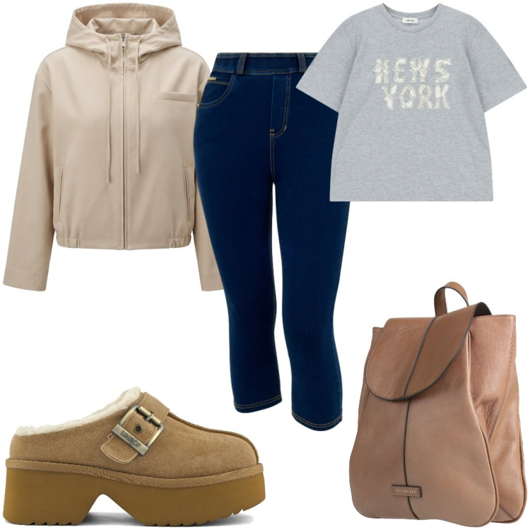 Outfit donna - Total look #2450108. Stile Basic per Tutti i giorni. Abbinamento con zaini, cappotti, t-shirt, jeans skinny, sabot.