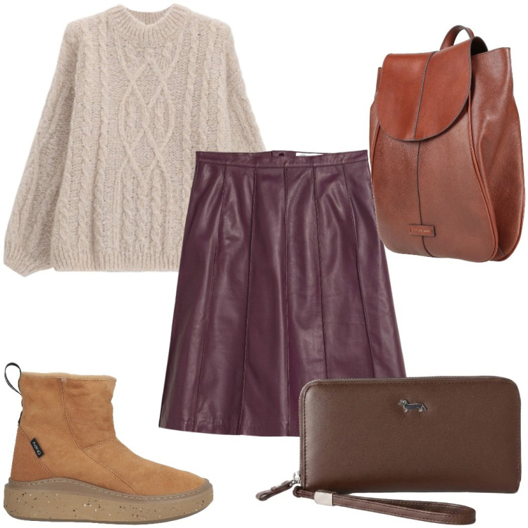 Outfit donna - Total look #2450110. Stile Trendy per Tutti i giorni. Abbinamento con stivaletti, zaini, gonne, portafogli, maglieria.