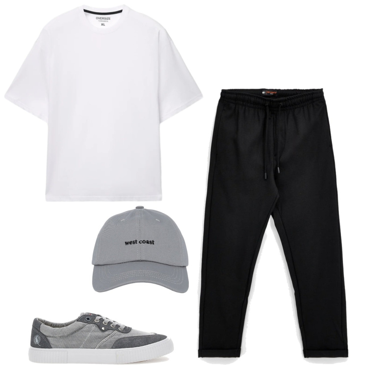 Outfit uomo - Total look #2450116. Stile Casual per Sport. Abbinamento con t-shirt, cappelli con visiera, pantaloni, sneakers.