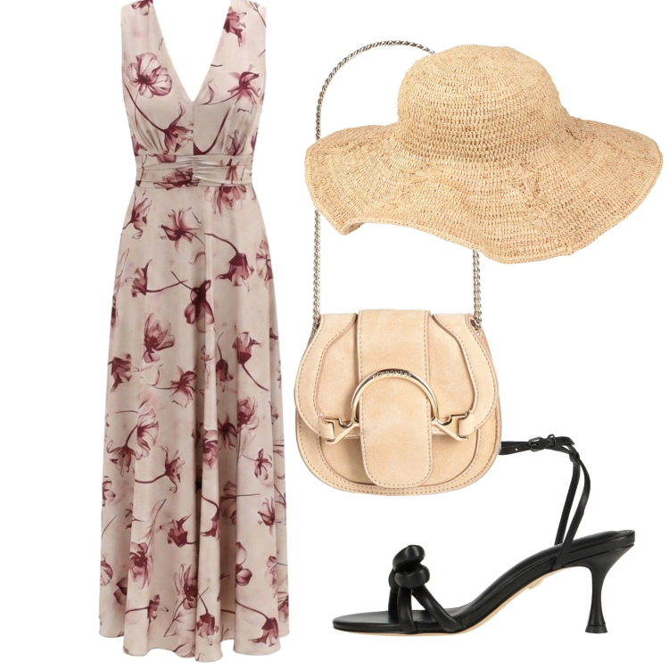 Outfit donna - Cerimonia. Stile Chic per Cerimonia. Abbinamento con marsupi, cappelli, sandali in pelle, vestiti lunghi.