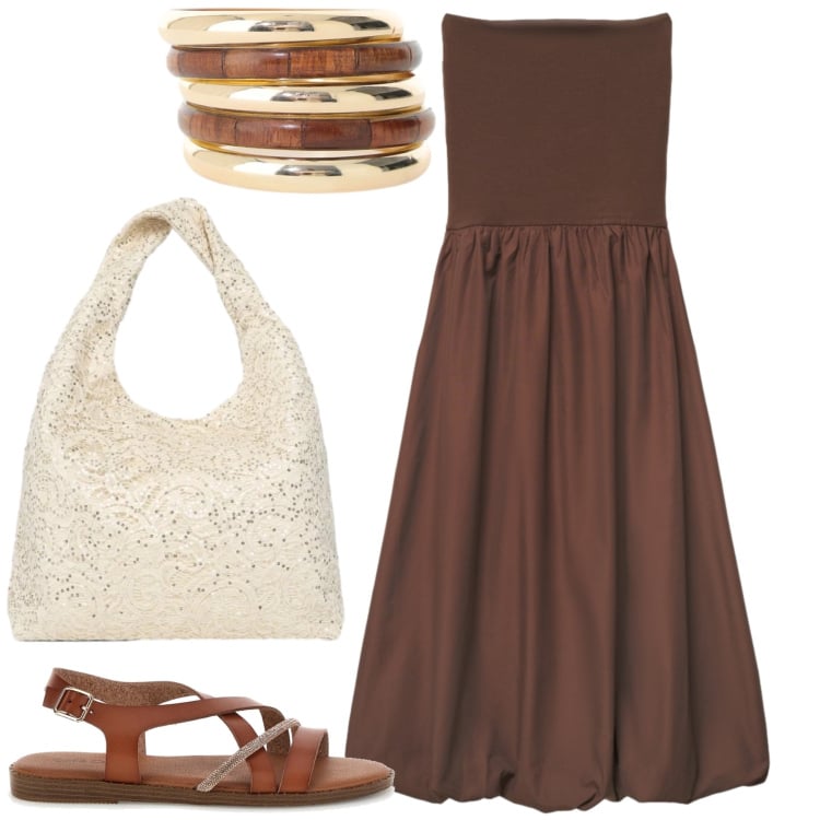 Outfit donna - Total look #2450163. Stile Casual per Tutti i giorni. Abbinamento con borse a spalla, vestiti midi/longuette, braccialetti, sandali.