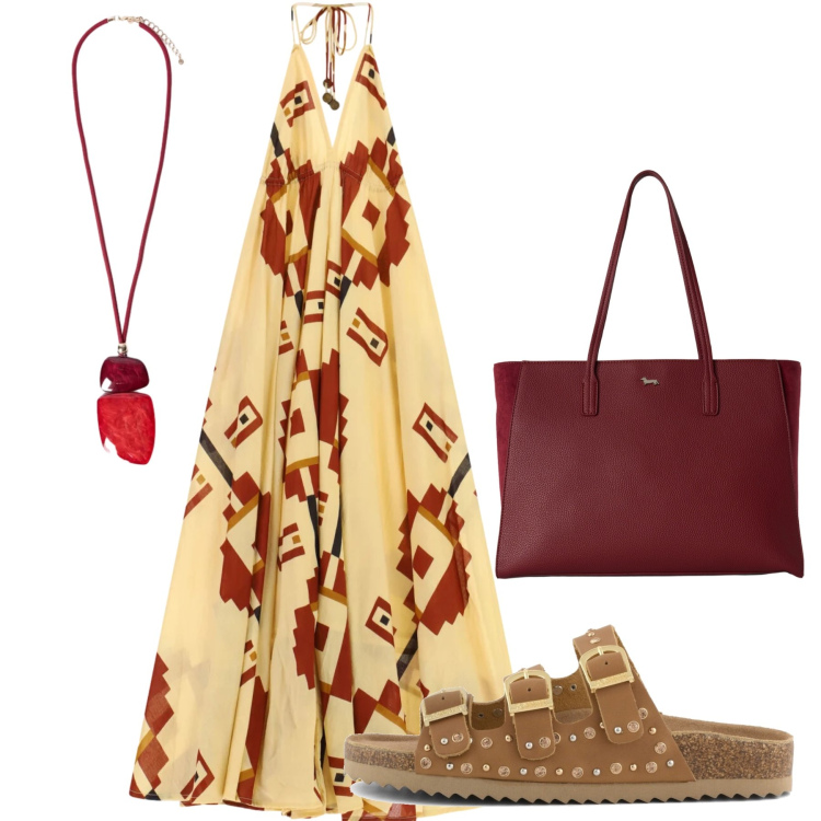 Outfit donna - Total look #2450166. Stile Casual chic per Tutti i giorni. Abbinamento con shopping bag, vestiti lunghi, ciondoli, sandali.