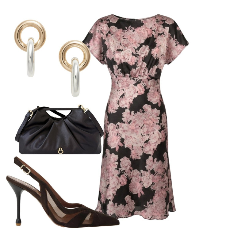 Outfit donna - Cerimonia estiva. Stile Chic per Cerimonia. Abbinamento con décolleté, vestiti midi/longuette, orecchini, clutch.