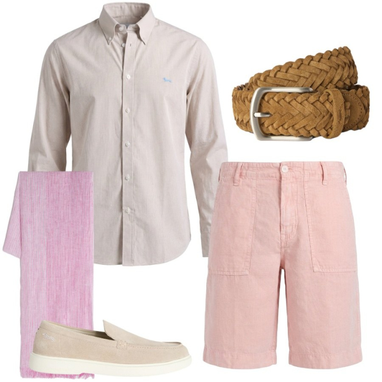 Outfit uomo - Total look #2450200. Stile Casual per Tutti i giorni. Abbinamento con scarpe stringate, sciarpe, camicie, bermuda, cinture.