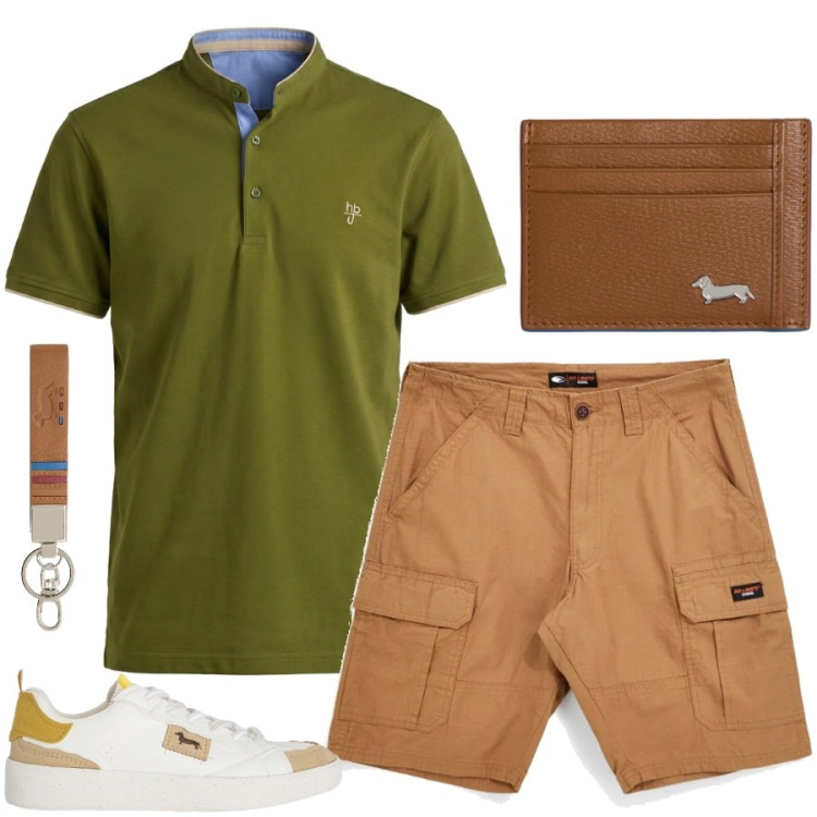 Outfit uomo - Total look #2450202. Stile Casual per Tutti i giorni. Abbinamento con sneakers, polo, portachiavi, portafogli, bermuda.