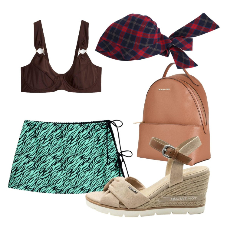 Outfit donna - Cioccolato e menta. Stile Trendy per Mare. Abbinamento con zaini, sandali col tacco, bikini, vestiti da spiaggia, fasce per capelli.