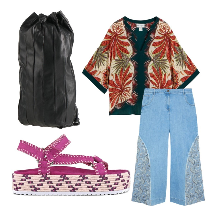 Outfit donna - Glam di giorno. Stile Glamour per Tutti i giorni. Abbinamento con zaini, tuniche, pantaloni, sandali.