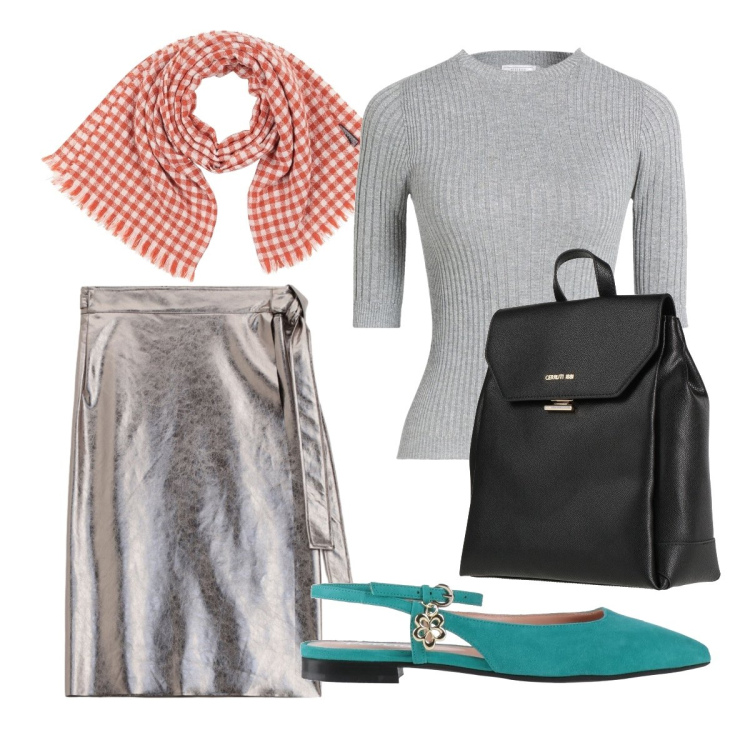 Outfit donna - Agosto curvy. Stile Glamour per Ufficio. Abbinamento con pullovers, zaini, ballerine, sciarpe, gonne longuette.