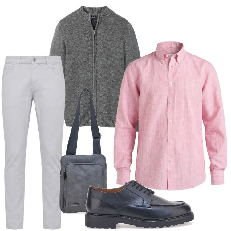 Outfit uomo - Total look #2450226. Stile Casual per Tutti i giorni. Abbinamento con cardigans, pantaloni, camicie, scarpe stringate, portafogli.