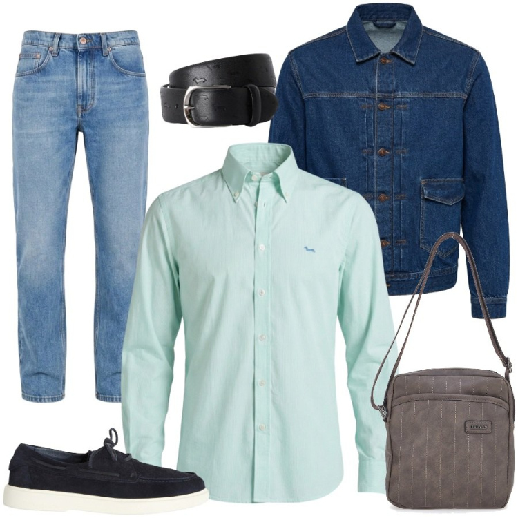 Outfit uomo - Total look #2450228. Stile Casual per Tutti i giorni. Abbinamento con scarpe stringate, camicie, jeans, giacche, cinture, portafogli.