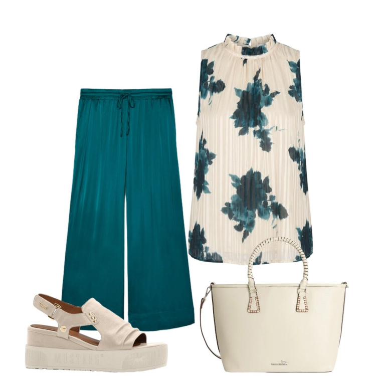 Outfit donna - Total look #2450237. Stile Minimal per Ufficio. Abbinamento con sandali, shopping bag, top, pantaloni.