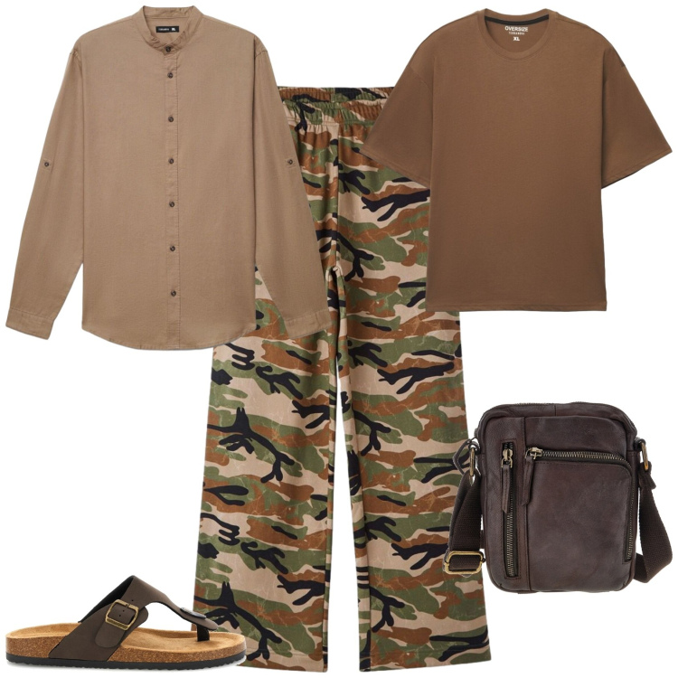 Outfit uomo - Casual ogni giorno. Stile Casual per Tutti i giorni. Abbinamento con camicie, t-shirt, pantaloni, borse sportive, sandali.