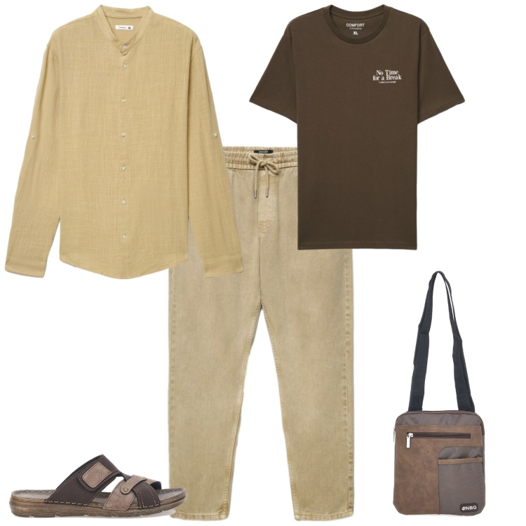 Outfit uomo - Casual ogni giorno. Stile Casual per Tutti i giorni. Abbinamento con camicie, pantaloni, t-shirt, borse sportive, sandali.