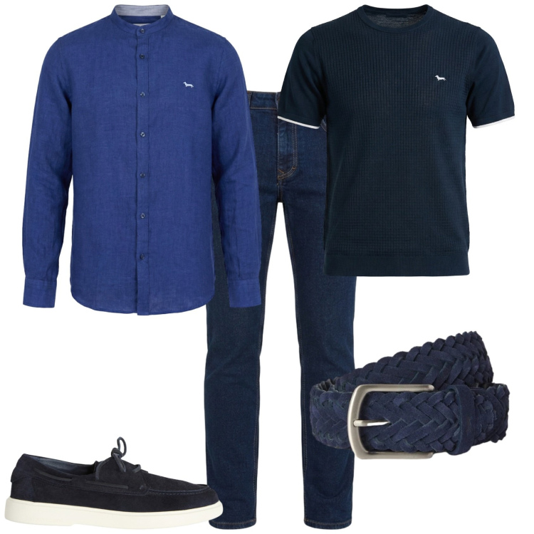 Outfit uomo - Trendy cin la camicia in lino. Stile Trendy per Serata speciale. Abbinamento con scarpe stringate, t-shirt, camicie, jeans, cinture.