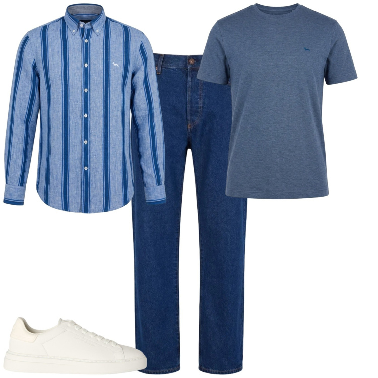 Outfit uomo - La camicia in lino sport chic. Stile Trendy per Serata speciale. Abbinamento con camicie, t-shirt, jeans, sneakers.