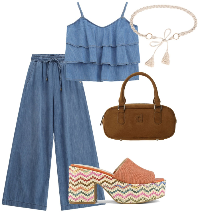 Outfit donna - Total look #2450281. Abbinamento con top, jeans, borse a mano, cinture, sandali col tacco.