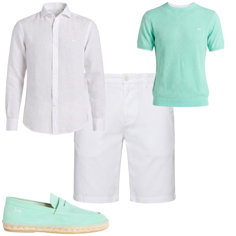 Outfit uomo - Trendy serata al mare. Stile Trendy per Mare. Abbinamento con t-shirt, bermuda, espadrillas, camicie.