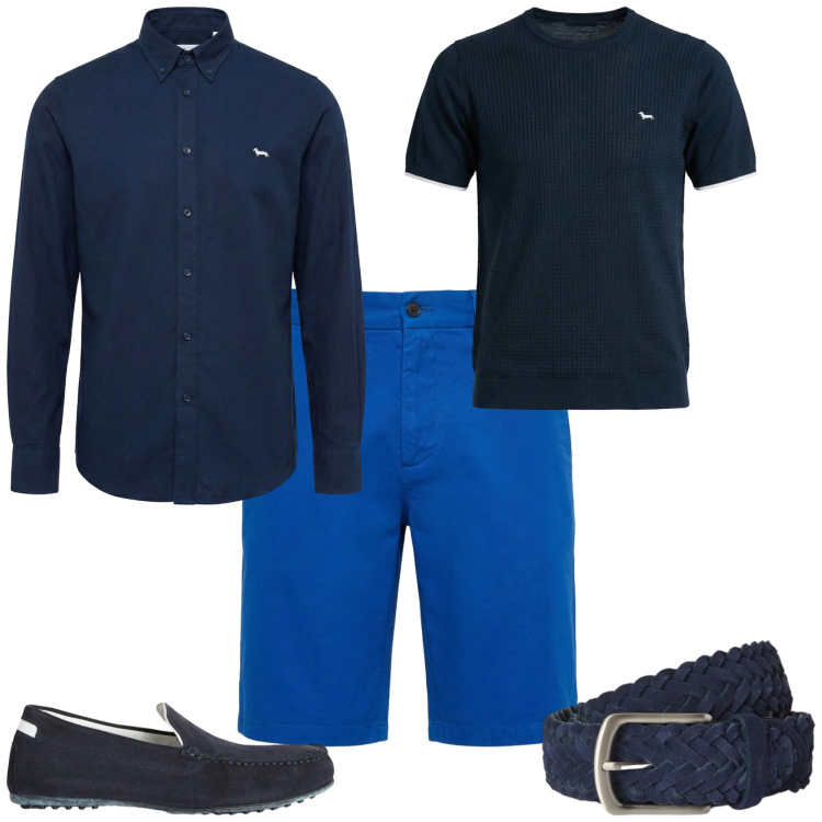 Outfit uomo - Trendy serata estiva mare città. Stile Trendy per Serata speciale. Abbinamento con scarpe stringate, camicie, t-shirt, bermuda, cinture.