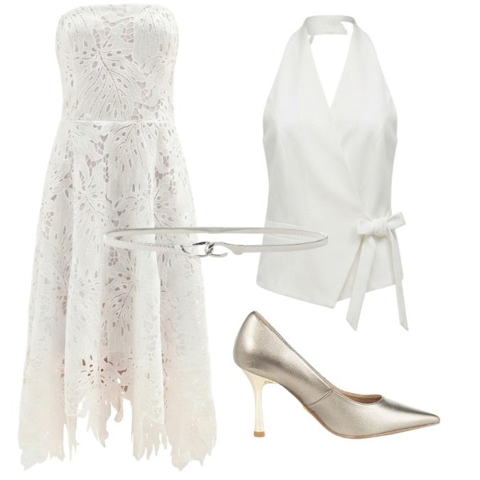 Outfit donna - Total look #2450306. Stile Glamour per Cerimonia. Abbinamento con cinture, vestiti asimmetrici, gilet, décolleté.