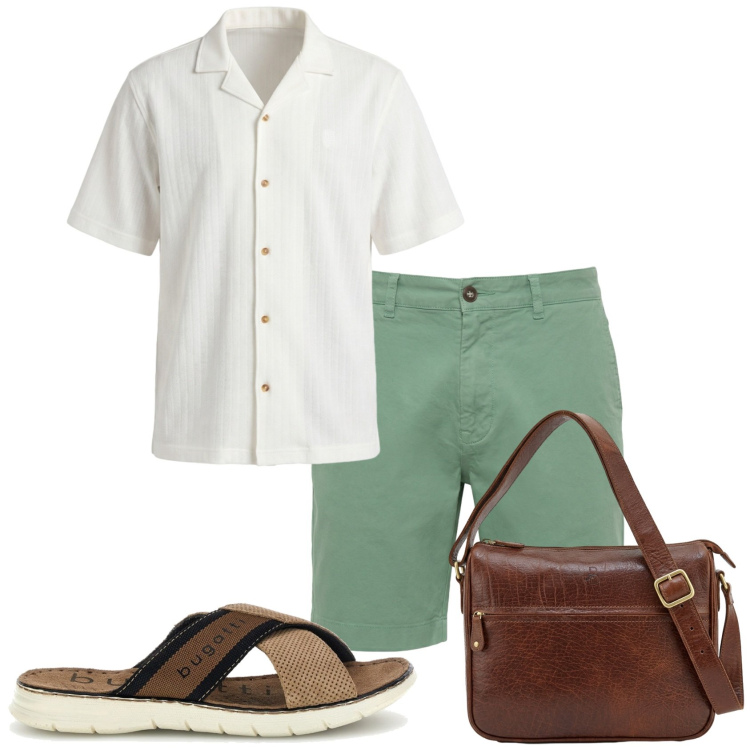 Outfit uomo - Il caldo in città. Stile Urban per Tutti i giorni. Abbinamento con camicie a manica corta, bermuda, sandali, borse sportive.