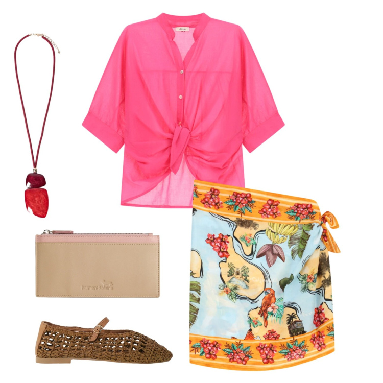 Outfit donna - Super trendy in riva al mare. Stile Trendy per Mare. Abbinamento con portafogli, ballerine, camicie, minigonne, ciondoli.