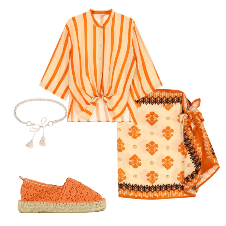 Outfit donna - Super trendy con la gonna pareo. Stile Trendy per Tutti i giorni. Abbinamento con camicie, minigonne, cinture, espadrillas.