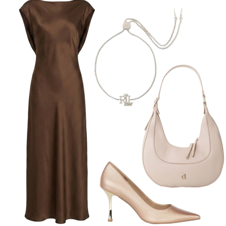 Outfit donna - Total look #2450346. Stile Chic per Serata fuori. Abbinamento con borse a tracolla, décolleté, vestiti lunghi, braccialetti.