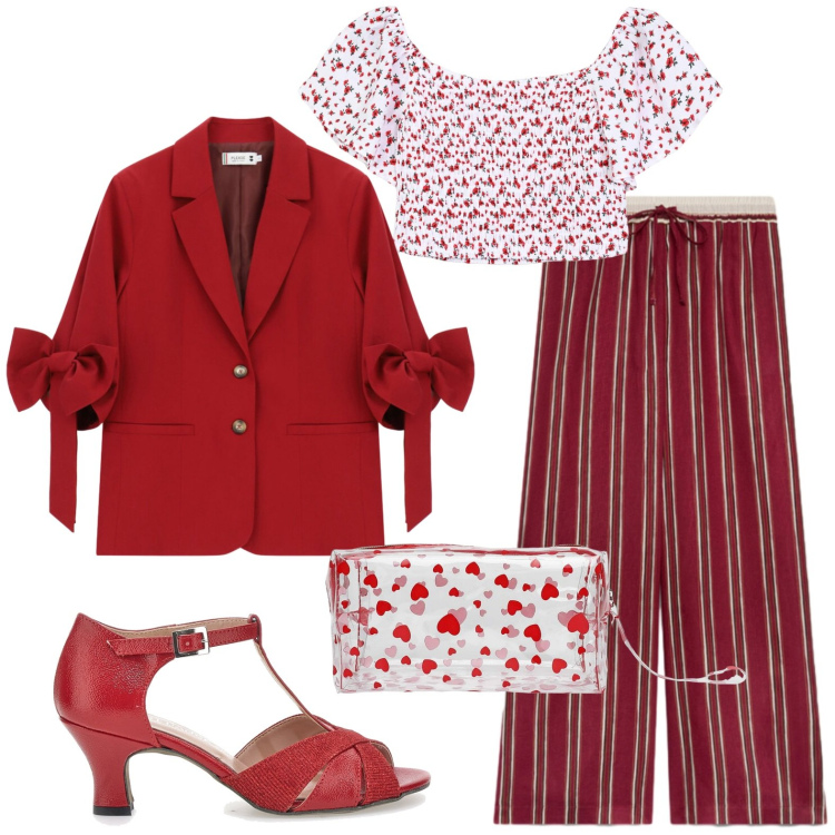 Outfit donna - Passeggio dopo cena. Stile Casual chic per Serata fuori. Abbinamento con bluse, valigie, blazer, pantaloni, décolleté.