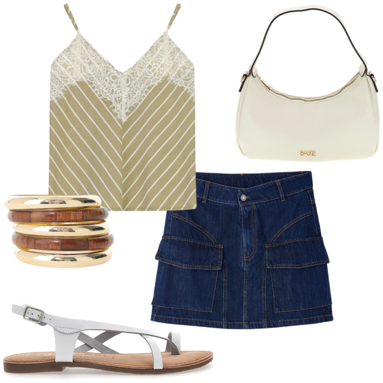 Outfit donna - Total look #2450355. Stile Basic per Tutti i giorni. Abbinamento con minigonne, top, braccialetti, sandali, borse a tracolla.