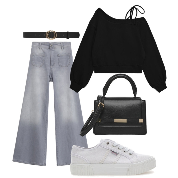 Outfit donna - Total look #2450356. Stile Casual per Tutti i giorni. Abbinamento con felpe, borse a spalla, cinture, jeans, sneakers.