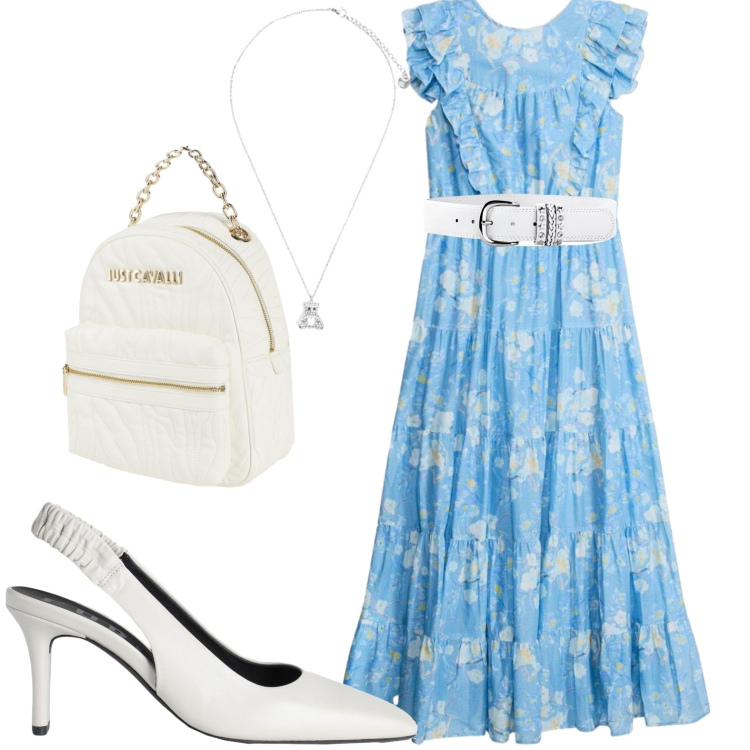 Outfit donna - Romantica. Stile Romantica per Tutti i giorni. Abbinamento con décolleté, zaini, cinture, vestiti lunghi, ciondoli.