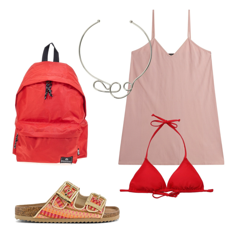 Outfit donna - Vacanziera. Stile Casual per Mare. Abbinamento con bikini, collane, vestiti corti, sandali, zaini.