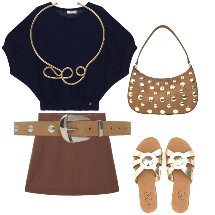 Outfit donna - Total look #2450380. Stile Glamour per Serata fuori. Abbinamento con borse a tracolla, shorts, cinture, top, collane, ciabatte.