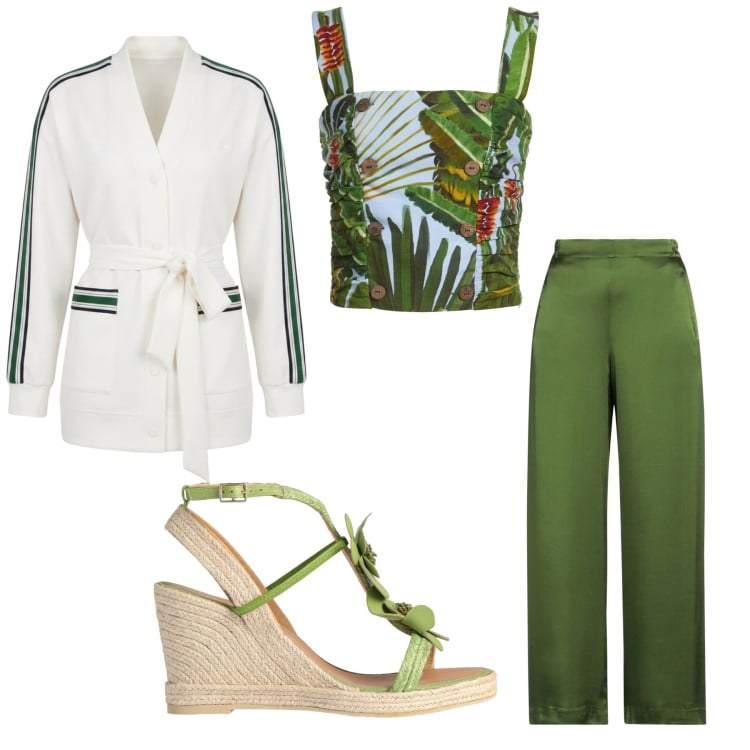 Outfit donna - Total look #2450381. Stile Chic per Serata fuori. Abbinamento con espadrillas, pantaloni, top, cardigans.