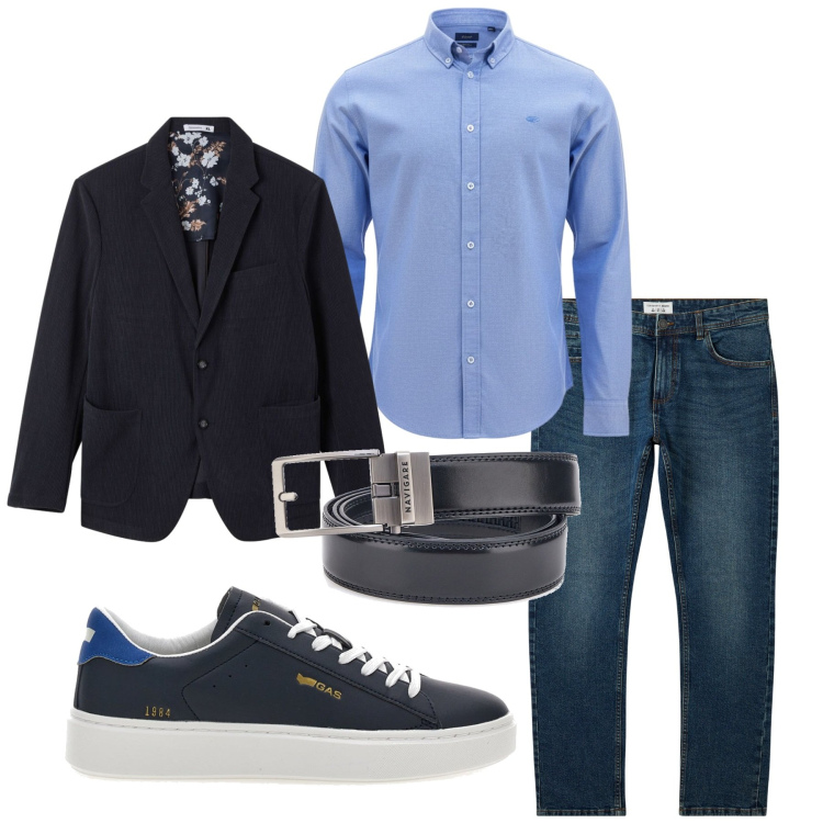 Outfit uomo - Total look #2450387. Stile Business/Elegante per Ufficio. Abbinamento con jeans, giacche, camicie, cinture, sneakers.