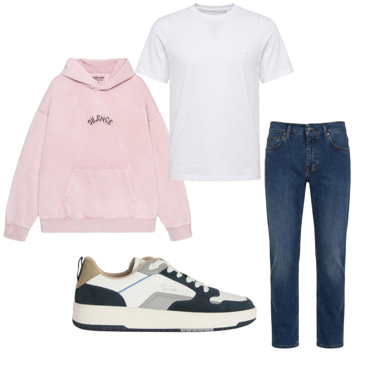 Outfit uomo - Total look #2450390. Stile Casual per Tutti i giorni. Abbinamento con jeans, sneakers, t-shirt, felpe con cappuccio.