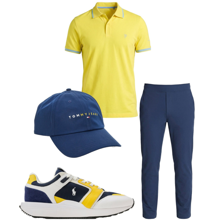 Outfit uomo - Total look #2450393. Stile Casual per Tutti i giorni. Abbinamento con polo, sneakers, cappelli con visiera, pantaloni.