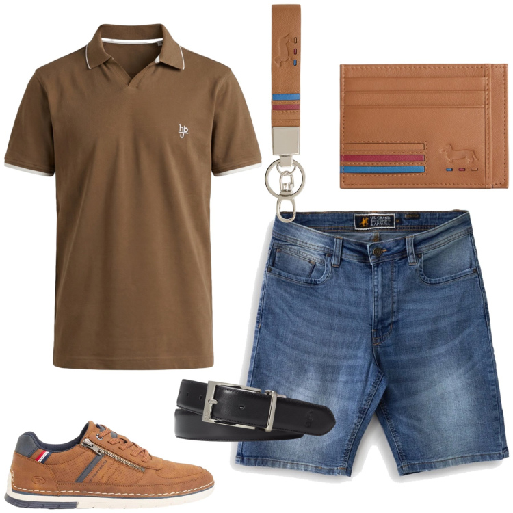 Outfit uomo - Total look #2450413. Stile Casual per Tutti i giorni. Abbinamento con sneakers, polo, portachiavi, portafogli, cinture, bermuda.