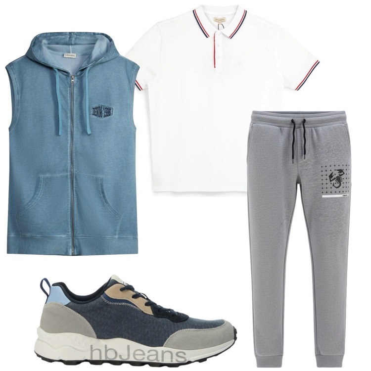 Outfit uomo - Total look #2450478. Stile Casual per Sport. Abbinamento con gilet, sneakers, polo, pantaloni.