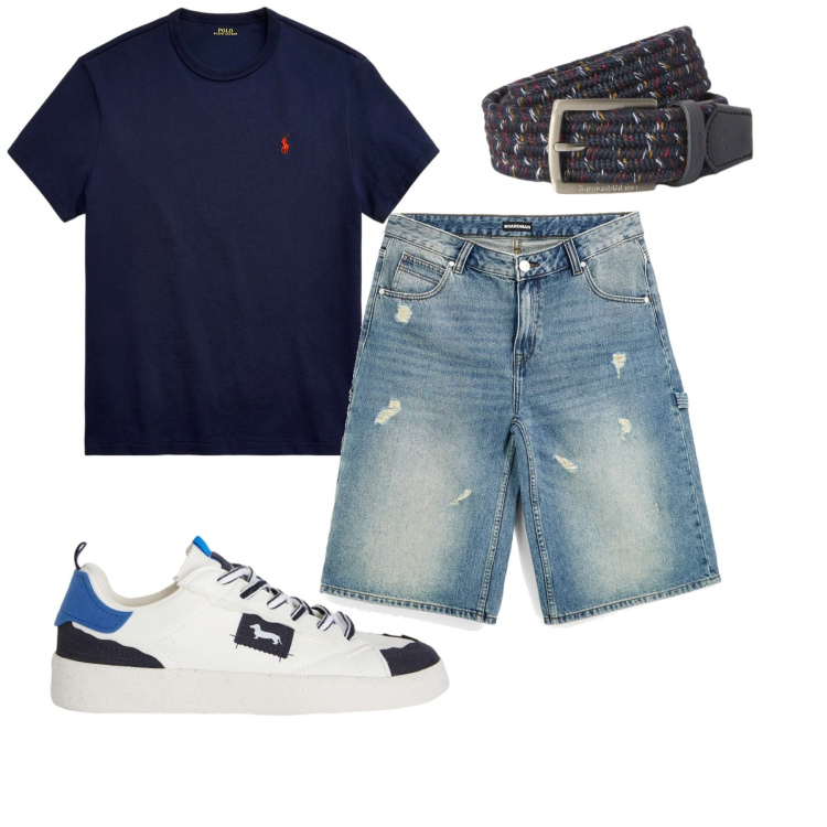 Outfit uomo - Total look #2450483. Stile Casual per Tutti i giorni. Abbinamento con sneakers, cinture, t-shirt, shorts.