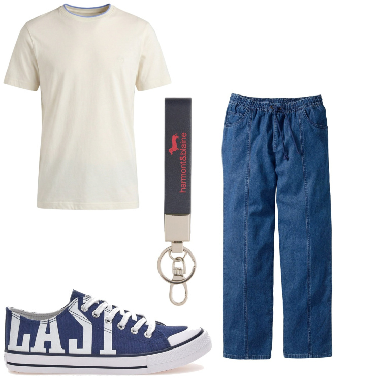 Outfit uomo - Total look #2450485. Stile Casual per Tutti i giorni. Abbinamento con pantaloni, t-shirt, portachiavi, sneakers.