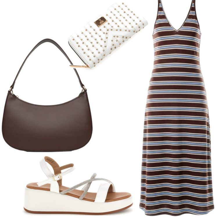 Outfit donna - Total look #2450536. Stile Casual per Tutti i giorni. Abbinamento con borse a tracolla, vestiti lunghi, portafogli, sandali.