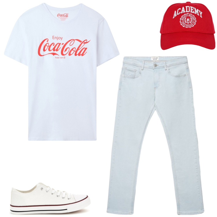 Outfit uomo - Total look #2450561. Stile Casual per Tutti i giorni. Abbinamento con cappelli, t-shirt, jeans, sneakers.