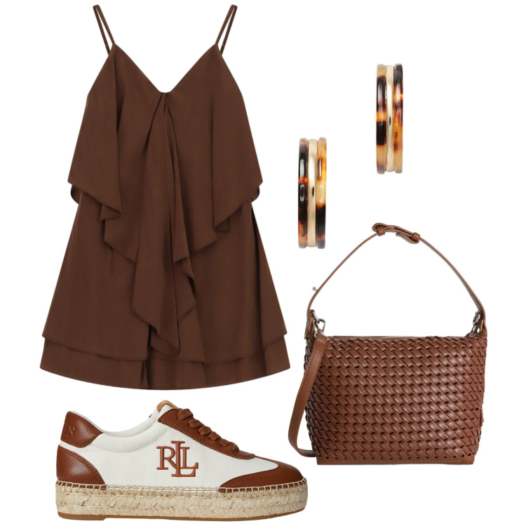 Outfit donna - Total look #2450564. Stile Trendy per Mare. Abbinamento con borse a spalla, vestiti corti, orecchini, sneakers.