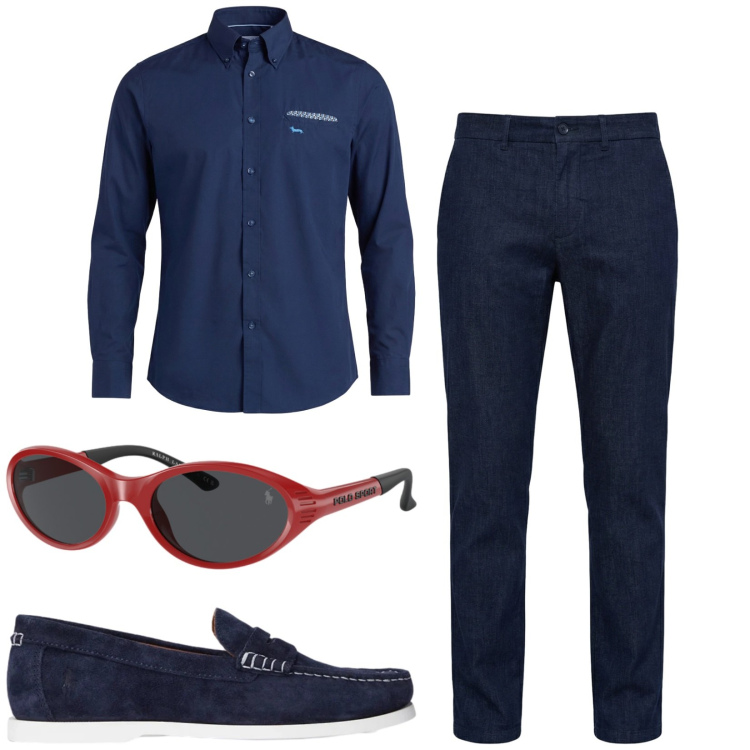 Outfit uomo - Total look #2450568. Stile Trendy per Serata speciale. Abbinamento con pantaloni chino, camicie, occhiali da sole, scarpe stringate.