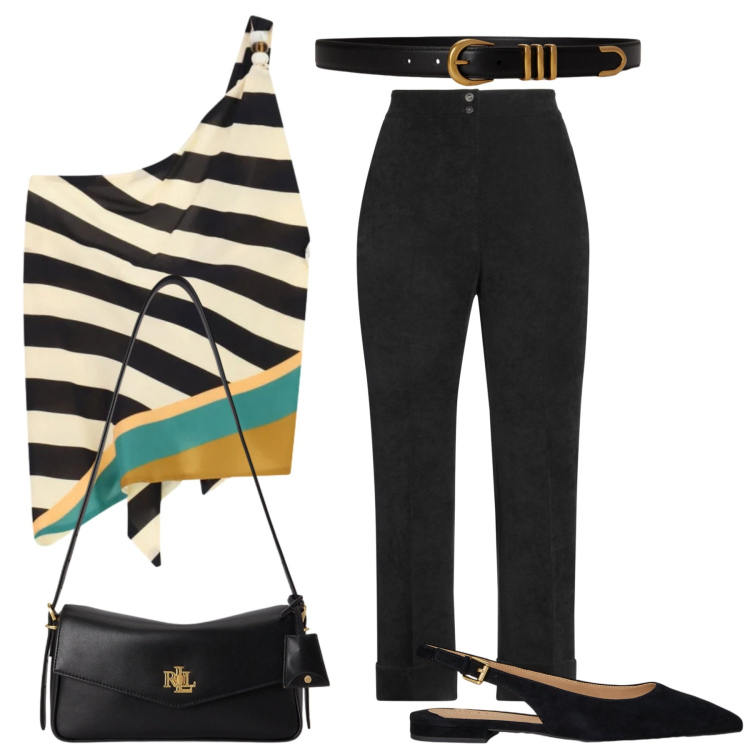 Outfit donna - Total look #2450625. Stile Minimal per Serata fuori. Abbinamento con pantaloni, top, ballerine, cinture, borse a spalla.